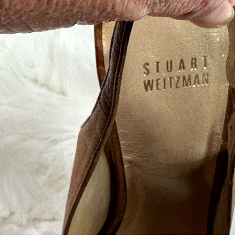 Stuart Weitzman Brown Slingback Heels with Bow Detail - Picture 6 of 10